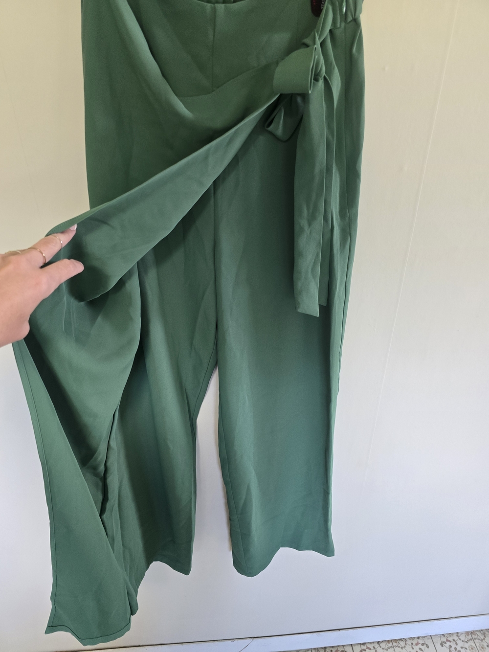 HALARA Sage Green Wrap-Front Wide Leg Pants with Side Tie - Picture 3 of 8